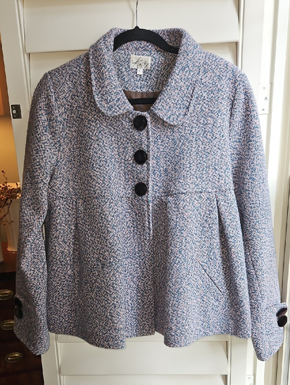 KAITY Teal-Pink Tweed Peacoat with Statement Buttons